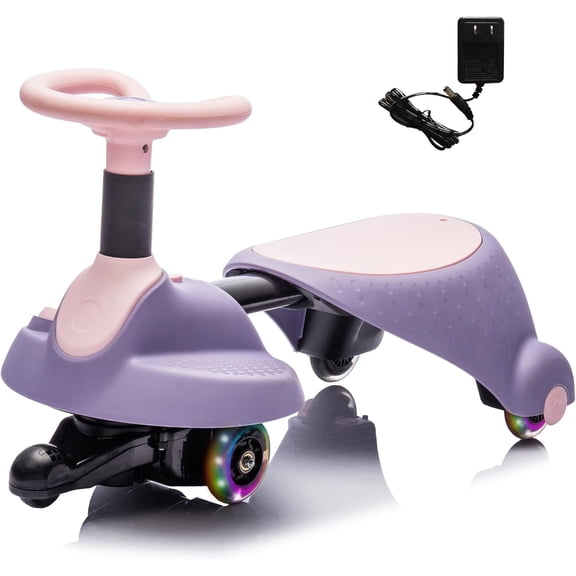 UniFun 6V Electric Wiggle Car with Pedal, Scalable Wiggle Car Ride on Toy with Flashing Shock Absorbing PU Wheels, 2 in 1 Swing Car with Bluetooth, Anti-Rollover Kids Ride on Car for Ages 3 , Purple