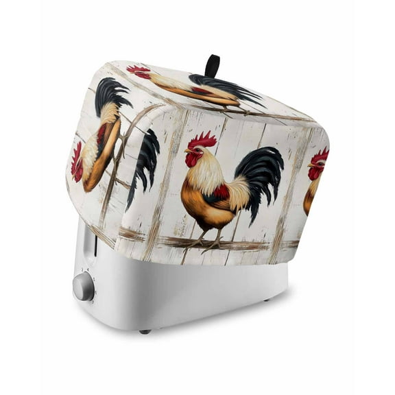 Fsddascl Red Retro Rooster Toaster Cover 2 Slice, Small Kitchen Appliance Covers, Farmhouse Vintage Animals Toaster Oven Cover with Loop, Bread Machine Cover Polyester Dust Cover Protection