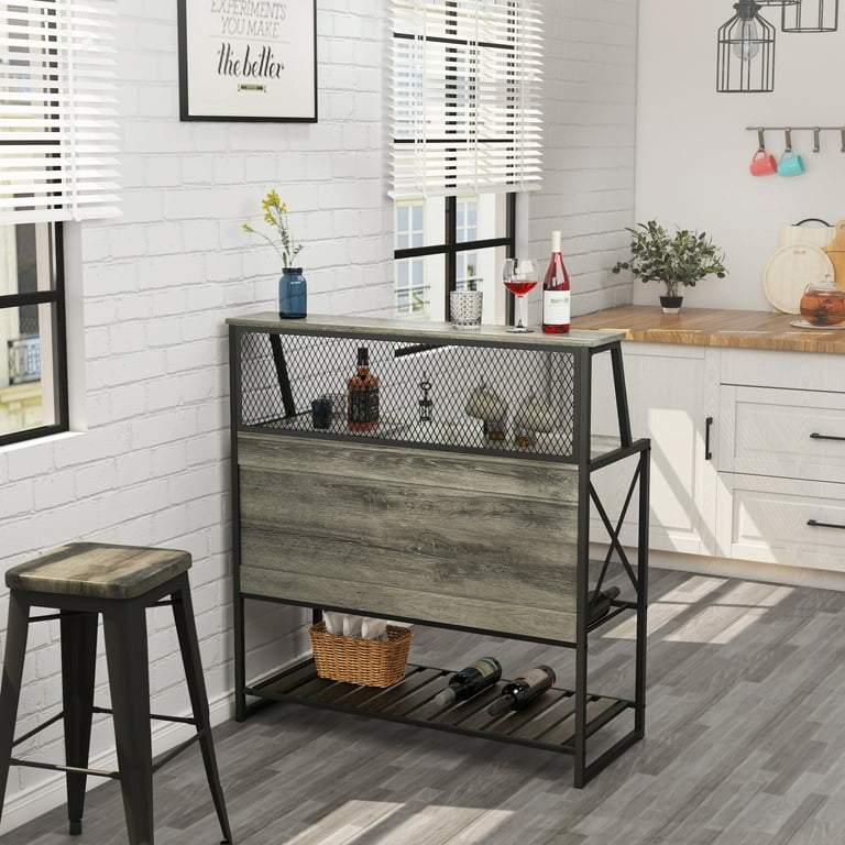 Bestier 3 Tier Liquor Bar Table Wine Bar Cabinet Coffee Station for Kitchen Grey, Size: One size, Gray
