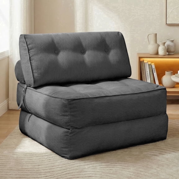 CATGOOD Single Sofa Bed with Pillow, Convertible Sleeper Sofa for Small Spaces, Portable Boneless Small Couch Comfy Floor Sofa Lounge Chair for Living Room, Bedroom, Gray
