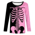 thumbnail image 4 of Patlollav Womens Winter Tees Casual Color Matching Skeleton Print Round Neck Loose T-Shirt Long Sleeve Shirt, 4 of 6
