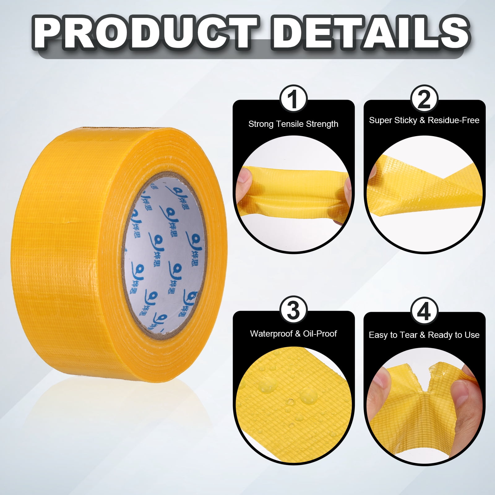 Uxcell Duct Tape (1.97 Inch x 49 Yards, Yellow) Heavy Duty Industrial Duct Tape Easy Use Strong Adhesive No Residue, for Repairs Crafts Projects Home Improvement