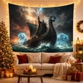 thumbnail image 3 of Viking Warrior on Longship with Spectral Wolves, Dramatic Fantasy for Norse Mythology Fans, Stormy Sea Art, Housewarming Gift, Tapestry Wall Hanging for Bedroom and Den, 3 of 7