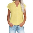 thumbnail image 2 of Cotton Linen Top for Juebong Women Comfy Short Sleeve Button Down Shirt Loose Fit Casual V Neck Solid Color Tees, 2 of 5