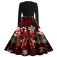 thumbnail image 3 of Christmas Dresses for Women Women's Casual Fashion Print Long Sleeve Dress Cutout Party Casual Round Neck Dress for Christmas Celebration,Deep Red,3XL, 3 of 4