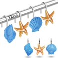 thumbnail image 1 of 12 piezas de ganchos para cortina de ducha, anillos para baño, ganchos para cortina de ducha con forma de concha marina para el baño del hogar (concha marina azul), 1 of 5