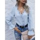 thumbnail image 4 of Blusa de mujer con volantes, cuello en V, abotonado, camisa de manga larga con puño delantero, Tops Abanopi Azul/Extragrande, 4 of 7