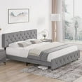 thumbnail image 3 of Bed Frame with USB Ports，Upholstered Platform with Adjustable Headboard, Strong Frame and Wooden Slats Support, Linen Fabric Wrap No Box Spring Needed, Easy Assembly, Light Gray,Full, 3 of 4