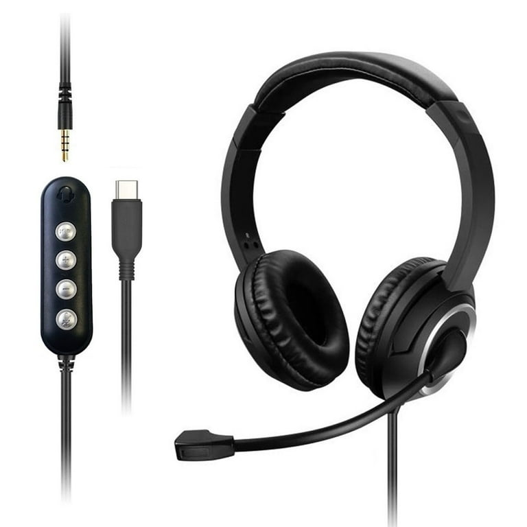 Vtin Wired Type C Headsets 3.5MM Audio Jack Headphones with Noise Canceling Mic 360 Rotating Arm for PC Black
