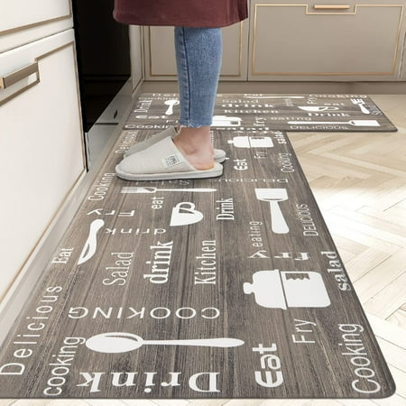 Findosom 2pcs Anti Fatigue Kitchen Rug Mat Set,Waterproof Oil-proof Non Slip Kitchen Runner Rug,0.4" PVC Thick Ergonomic Cushioned Standing Mat for Kitchen, Sink, Laundry Foam Rug 17"x48"+17"x28"