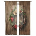 thumbnail image 3 of Western Christmas Sheer Curtains 84 Inches Long 2 Panels Set, Window Sheer Curtains for Living Room/Bedroom, Vintage Xmas Botanical Wreath Light Filtering Rod Pocket Curtain 52'' x 84'' x 2, 3 of 7