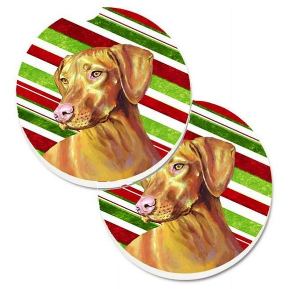 Vizsla Candy Cane Holiday Christmas Set of 2 Cup Holder Car Coaster