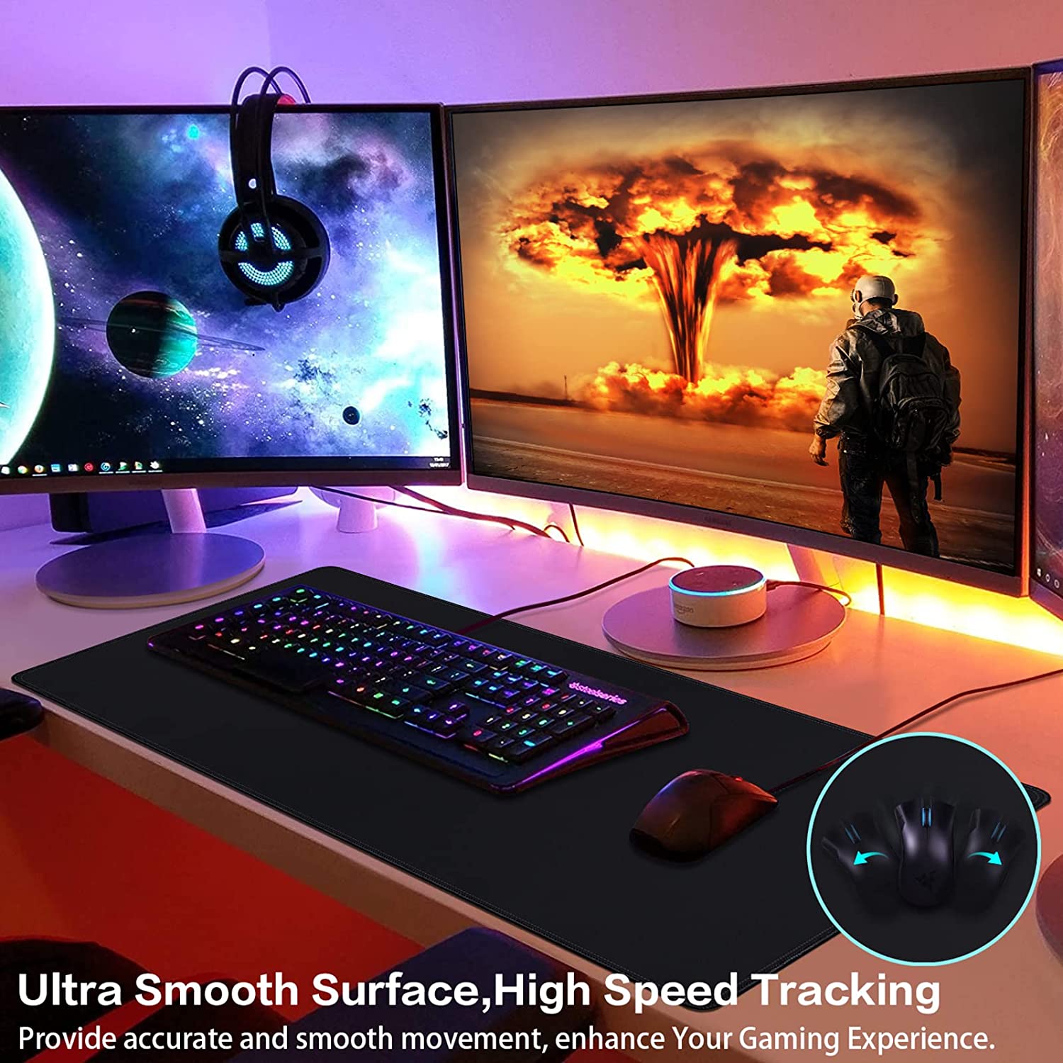 Gaming Mouse Pad (31.5x15.7in) 3mm Thickness XX-Large Extended Mousepad Big Computer Keyboard Full Desk Mousepad with Anti-Slip Base Anti-Fray