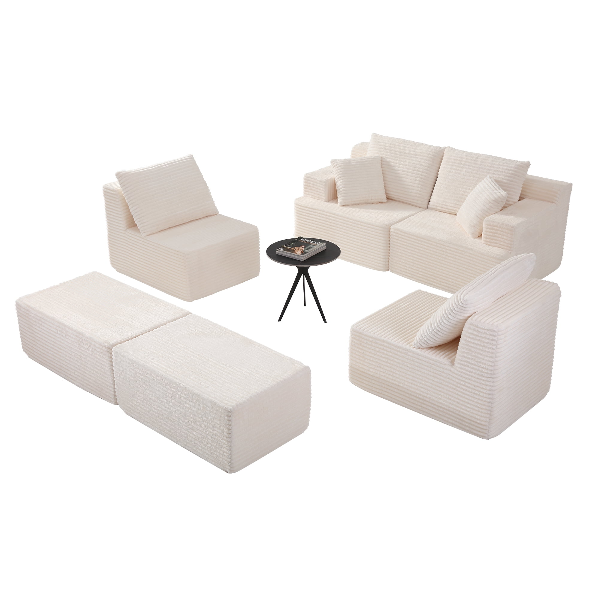 131" Oversized U Shaped Boneless Modular Sectional Sofa with 2 Ottoman and 6 Pillows