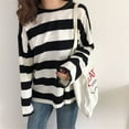 thumbnail image 4 of Woman Tshirts Tops Vintage New Wide Stripe Long-Sleeved O Neck T-shirt Women's Striped Loose All-match Tshirts, 4 of 5