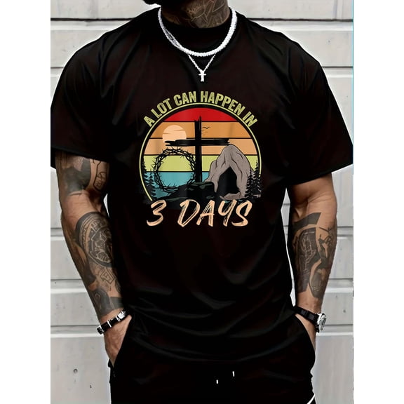 100% Cotton Retro A Lot Can Happen In 3 Days Christian Jesus Easter Day T-Shirt Graphic T-shirts for men and women