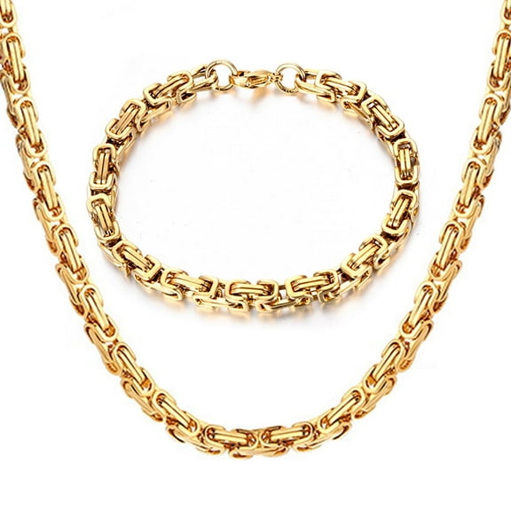 14K Yellow Gold 4mm Byzantine Link Chain Bracelets Necklace For Women Men Fashion Party Wedding Jewelry Sets Gifts