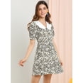 thumbnail image 2 of Vestido Camisero De Manga Corta Entallado Y Acampanado Con Cuello En Contraste Y Volantes Con Pajarita Y Cuello En Contraste Para Mujer Negro M, 2 of 6