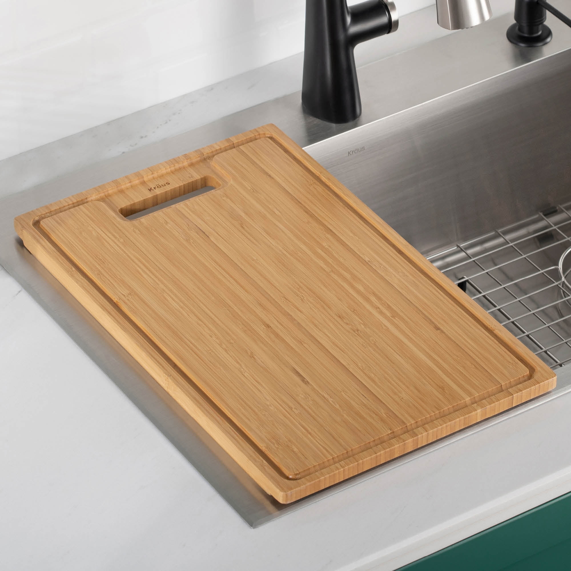KRAUS Organic Solid Bamboo Cutting Board for Kitchen Sink 19.5" x 12