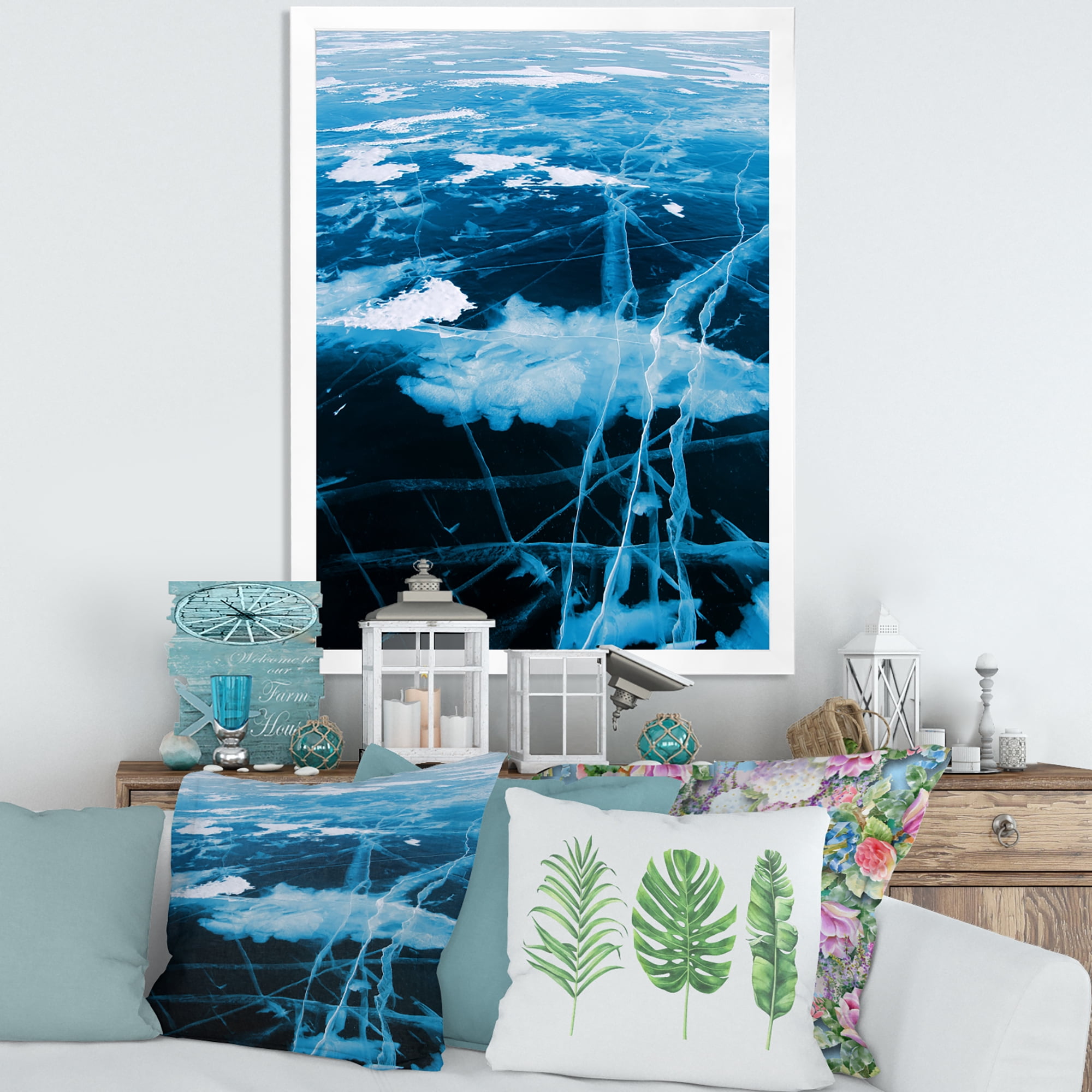 Designart 'White and Blue Ice Structure I' Modern Framed Art Print