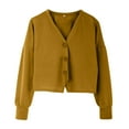 thumbnail image 4 of VISALY Cropped Cardigan Button Down Cardigans Women's V Neck Cardigans Long Sleeve Cable Knit Sweaters Lightweight Jackets Fall Fashion Outerwear Coat Comfy Sweaters Crochet Cardigan Yellow L, 4 of 4