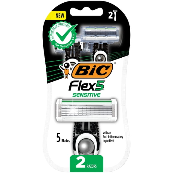 BIC Flex 5 Sensitive Men's 5-Blade Disposable Razors, 2 Count