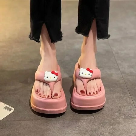 Sanrio Hello Kitty Flip Flops Women Summer Outdoor Platform Shoes Cartoon Beach Sandals Y2k Female New Korean Fashion Slippers yening