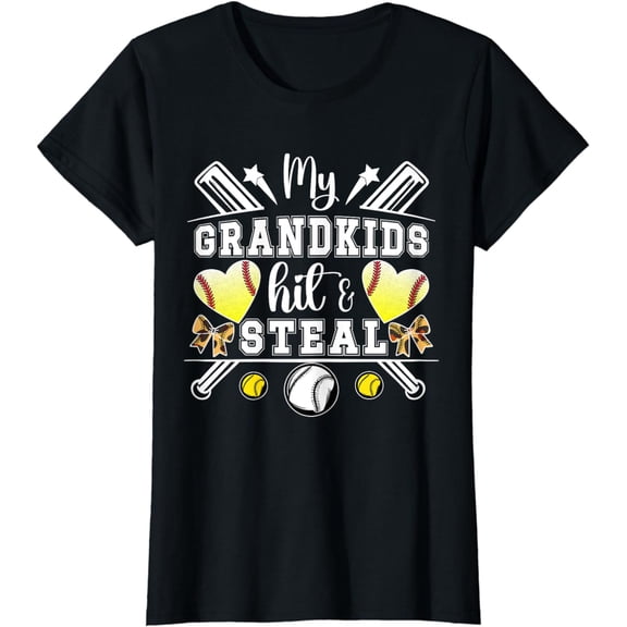 My Grandkids Hit & Steal Baseball Softball Grandma T-Shirt