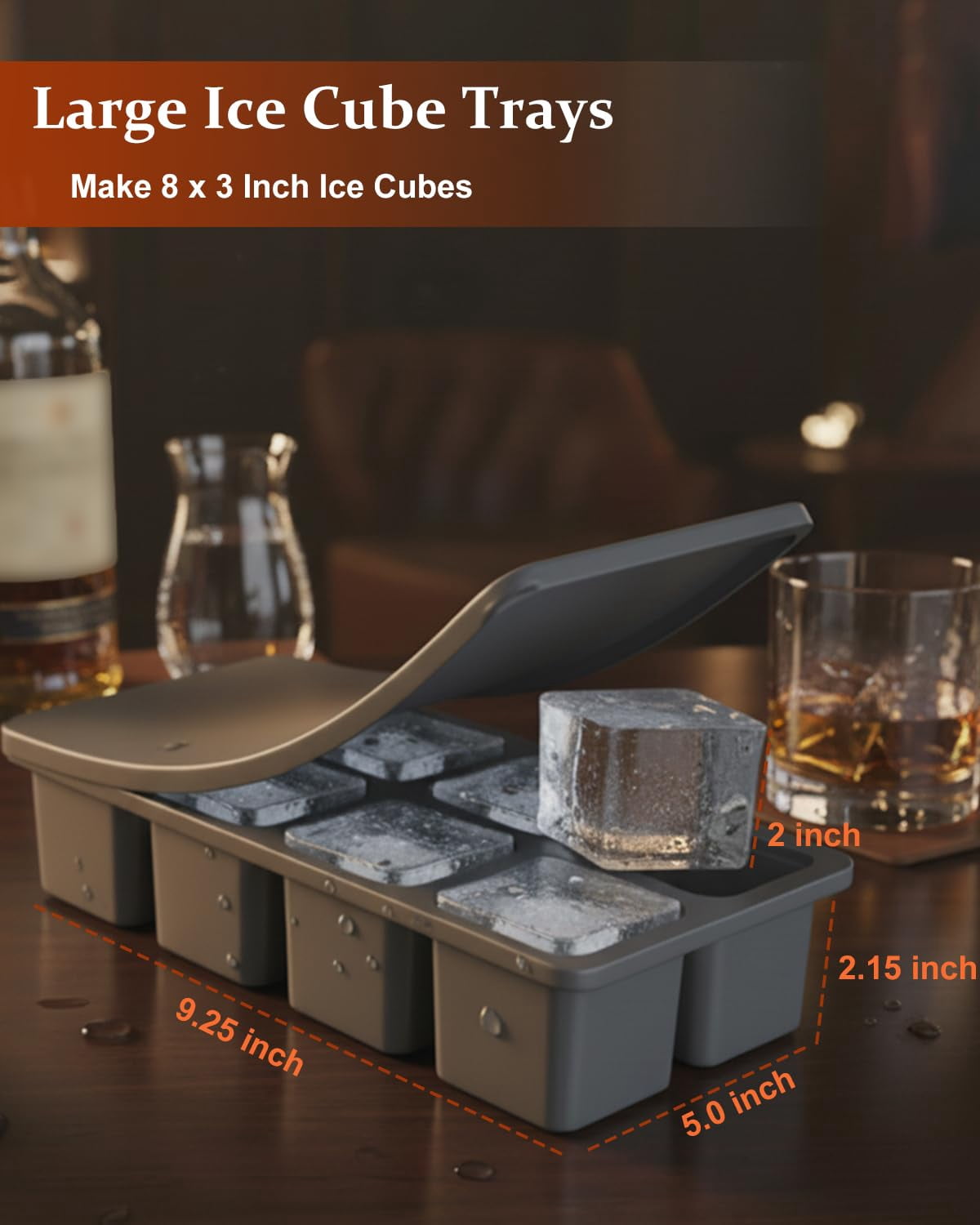 Large Silicone Ice Cube Trays With Lids  3 Pack Molds For Easy-release 2 Inch Square Big Freezer Iced Coffee Food Dishwasher-safe