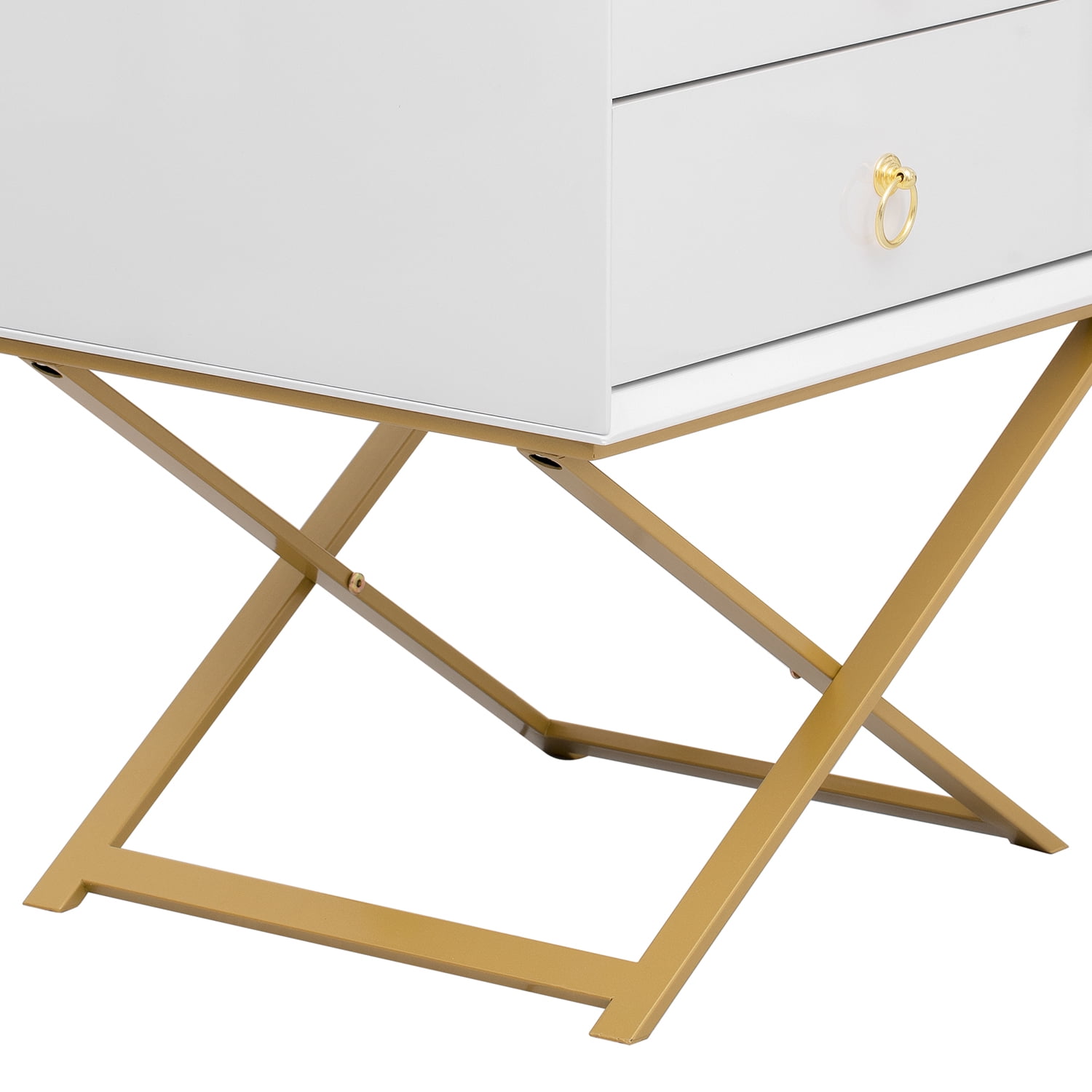 Kepooman Nightstand with 2 Drawers & Golden Handle, Storage Bedside Table with USB Charging Ports, White Kepooman Nightstand with 2 Drawers & Golden Handle, Storage Bedside Table with USB Charging Ports, White