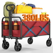 Towallmark Foldable Wagon, Collapsible Utility Wagon, 380LB Capacity All Terrain Wheels Wagon with Drink Holders and Adjustable Handle, Portable Cart for Shopping Camping Garden, Red