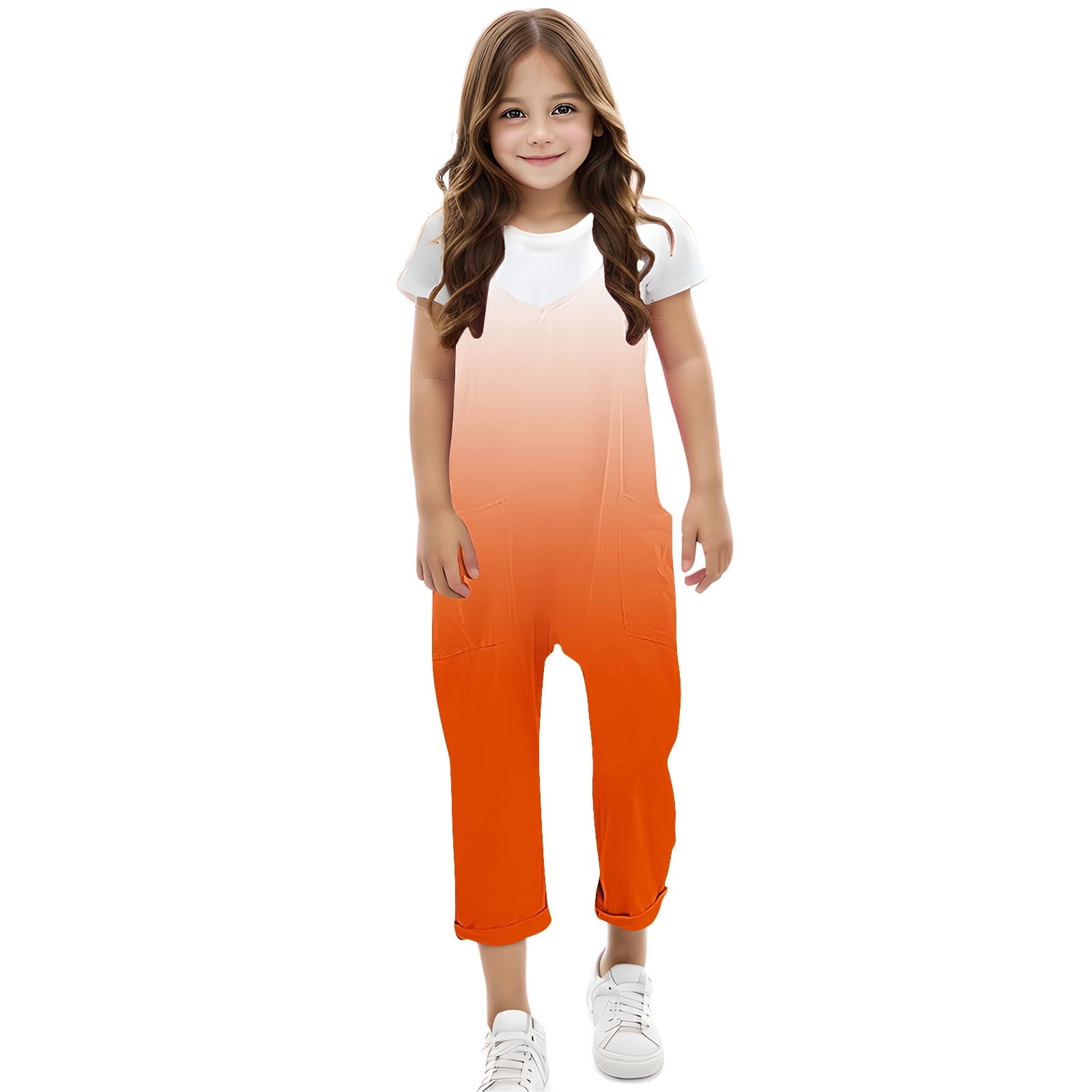 YABCSAZ Girl's Jumpsuit Sleeveless Spaghetti Strap Romper Kids Clothes Infants Baby Outfits Casual Loose Summer Jumpsuit Baggy Wide Leg Romper with Pockets Size 11 Years