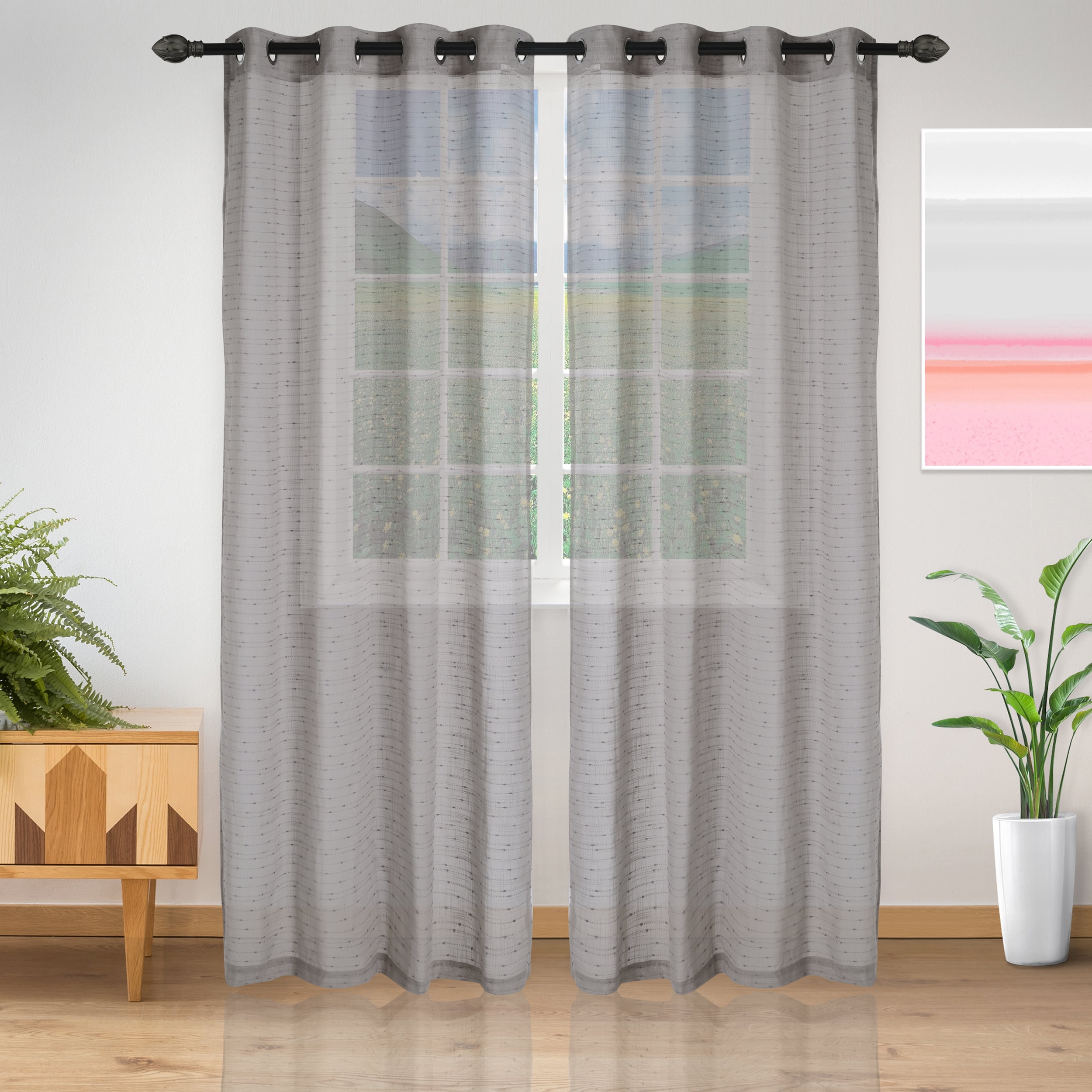 Impressions Remington Textured Sheer Curtain Set of 2 with Grommet Top Header
