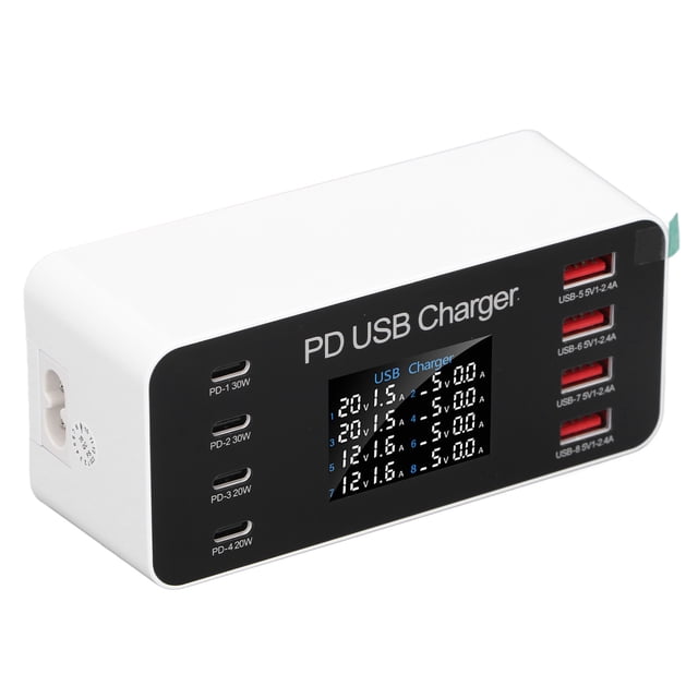 Desktop USB Charger, USB Charging Station Fast 8 Port PD 30W Digital Display for Phone for Tablet US Plug,EU Plug