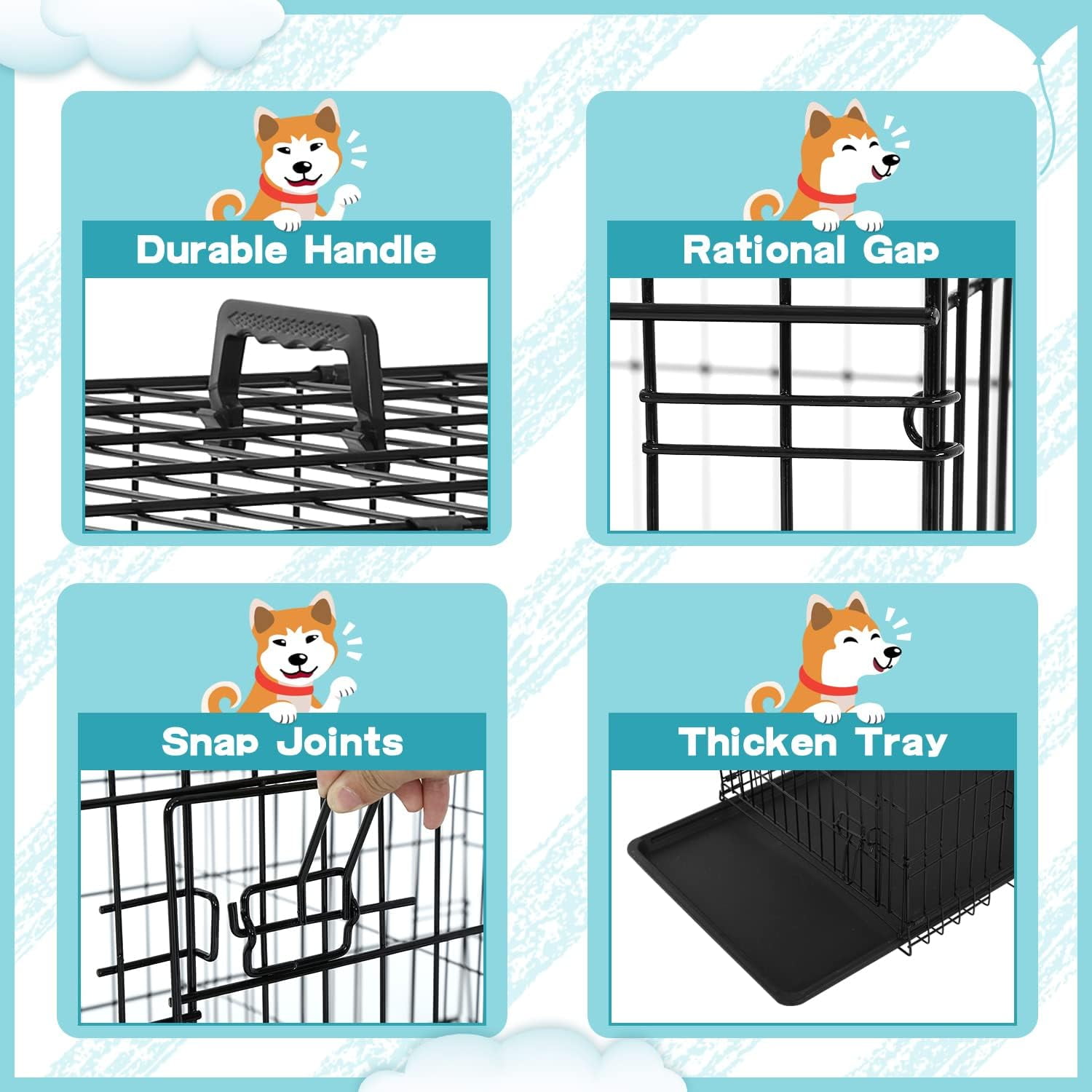 XF XINFENG 24" Heavy-Duty Foldable Metal Dog Crate for Small Dogs - Double-Door Design Dog Cage Kennel w/Divider, Tray & Handle (Black)