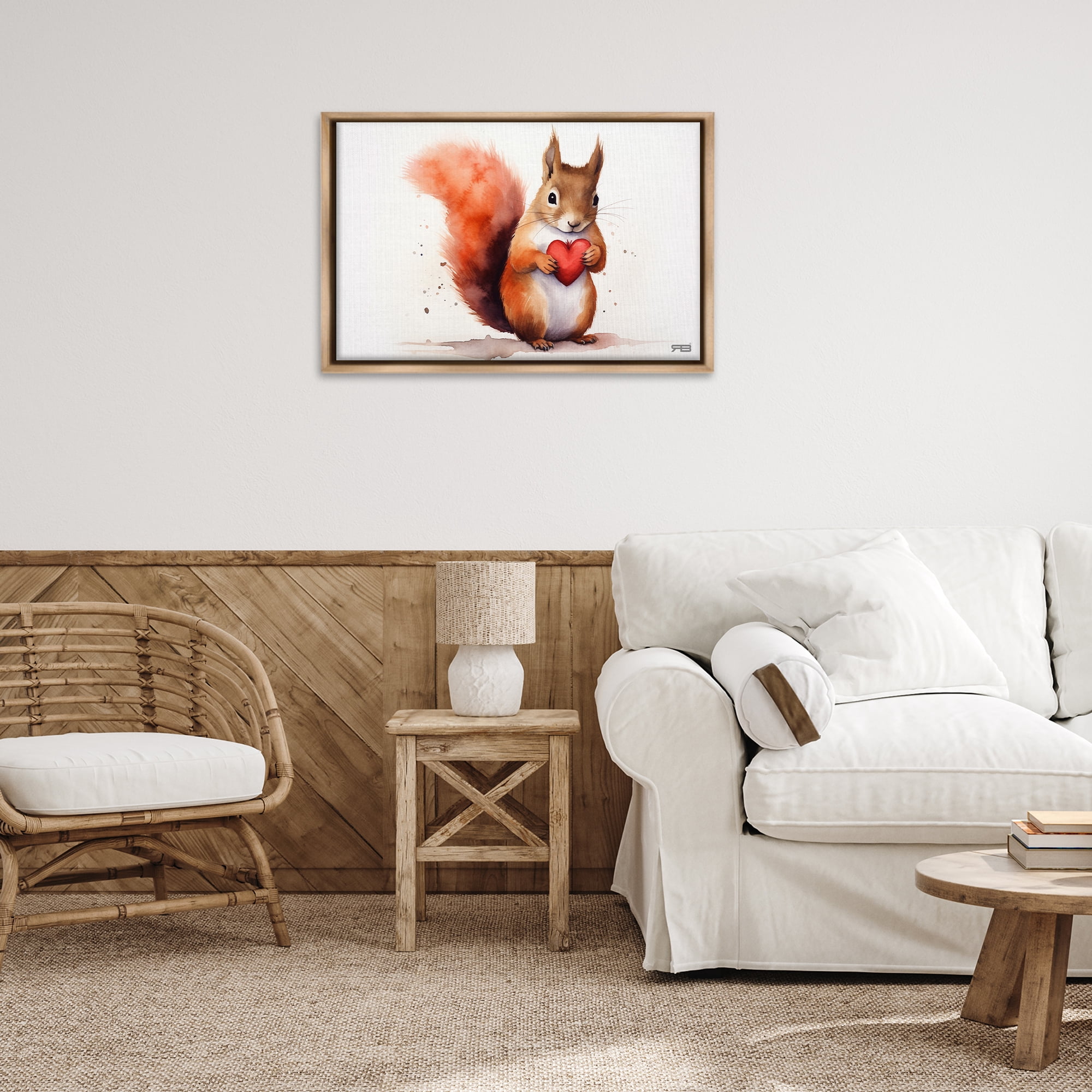 Stupell Industries Squirrel Holding Heart Animals & Insects Painting Brown Floater Framed Canvas Art Print Wall Art, 31 x 21