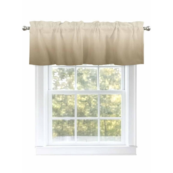 Brown Beige Valances for Windows, Rod Pocket Kitchen Valance Curtains - Soft & Washable Small Window Treatment for Living Room, Bathroom, Farmhouse Ombre Texture, 54x18inch