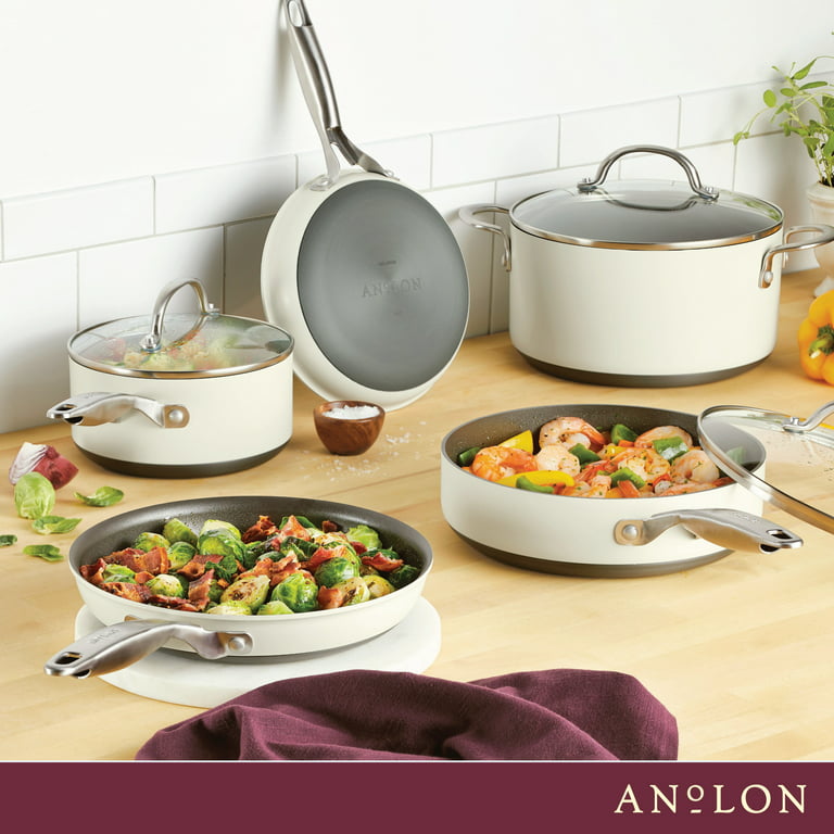 Anolon 10-Piece Achieve Hard Anodized Nonstick Cookware Set - Cream