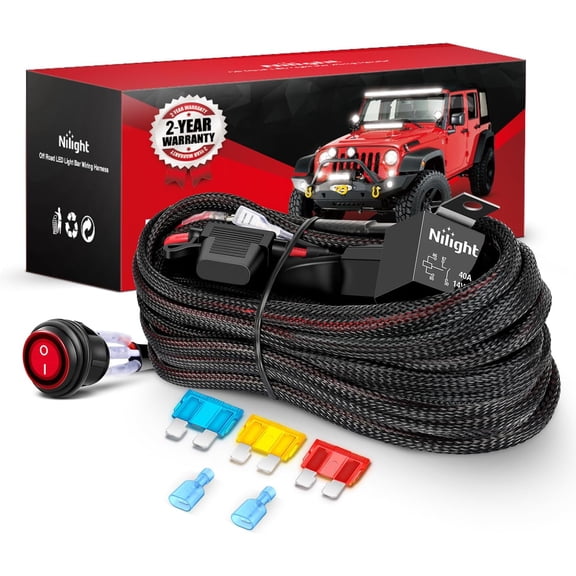 Nilight Wiring Harness Kit Nylon 14 AWG 1 Lead 12 V On Off Switch Power Relay Blade Fuse for LED Light Bar Off Road Lights on Car Jeep Boat Trucks