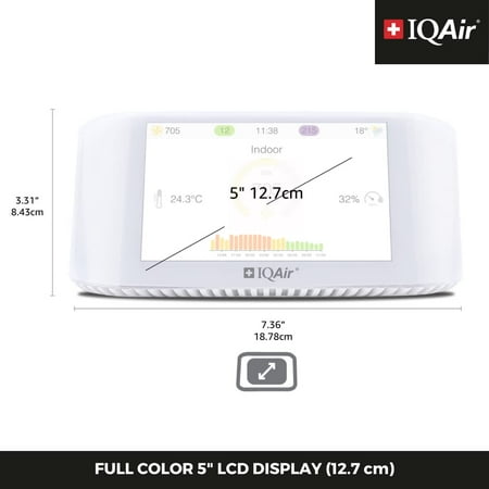 IQAir - AirVisual Pro Air Quality Monitor for PM2.5, CO2, AQI, Temperature, and Humidity, IFTTT App Enabled - white