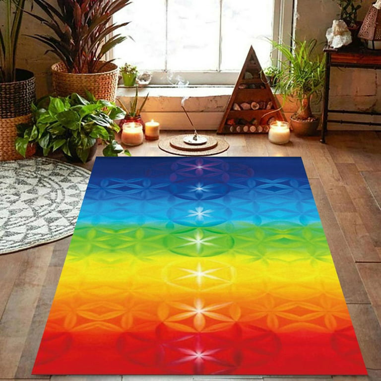 Yirtree Rainbow Chakra Yoga Mat Sunscreen Shawl Hippy Boho Gypsy 57.09 x  28.35 