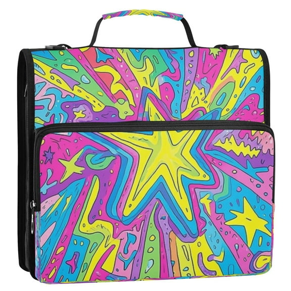 Brightly Colored Star Stripes Lines Zipper Binder Bag 3 Ring Binder Bag,Large Capacity Durable Binder Organizer Bag