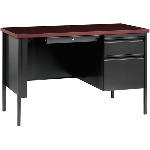 Pemberly Row 24x45 Right Hand Single Pedestal Metal Desk Charcoal/Mahogany