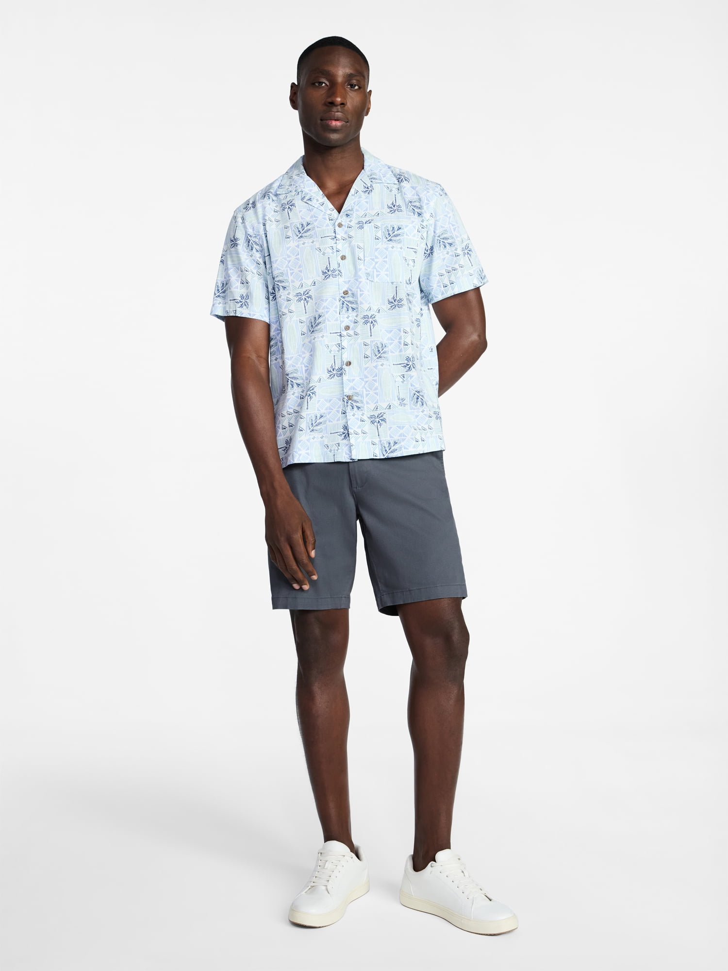George Men's Relaxed Fit Linen Blend Camp Shirt with Short Sleeves, Sizes S-5XL, LT-3XLT