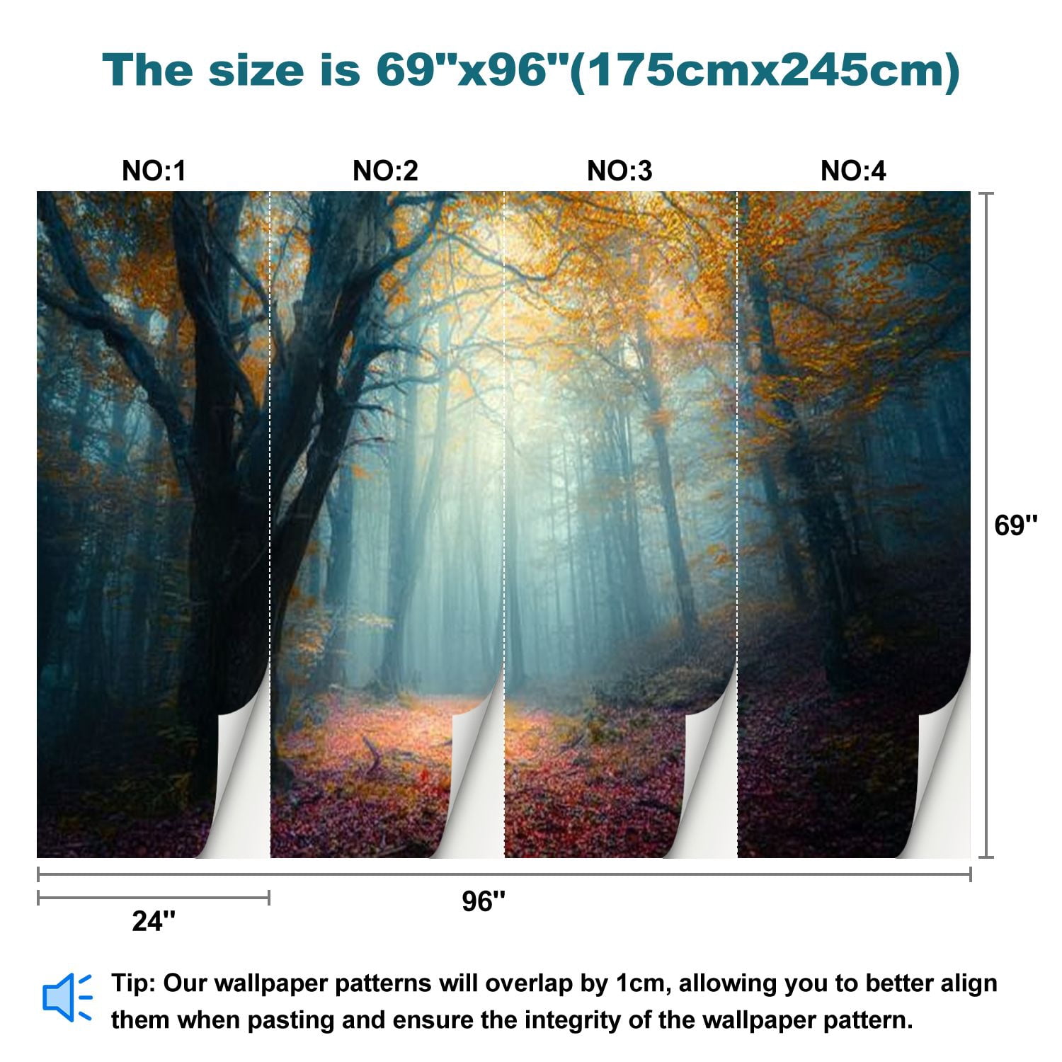 Peel and Stick Wallpaper Fairy forest fog Fall woods autumn forest fog morning Old Tree Modern Art Wall Mural Decor Self Adhesive and Removable 69in x 98in