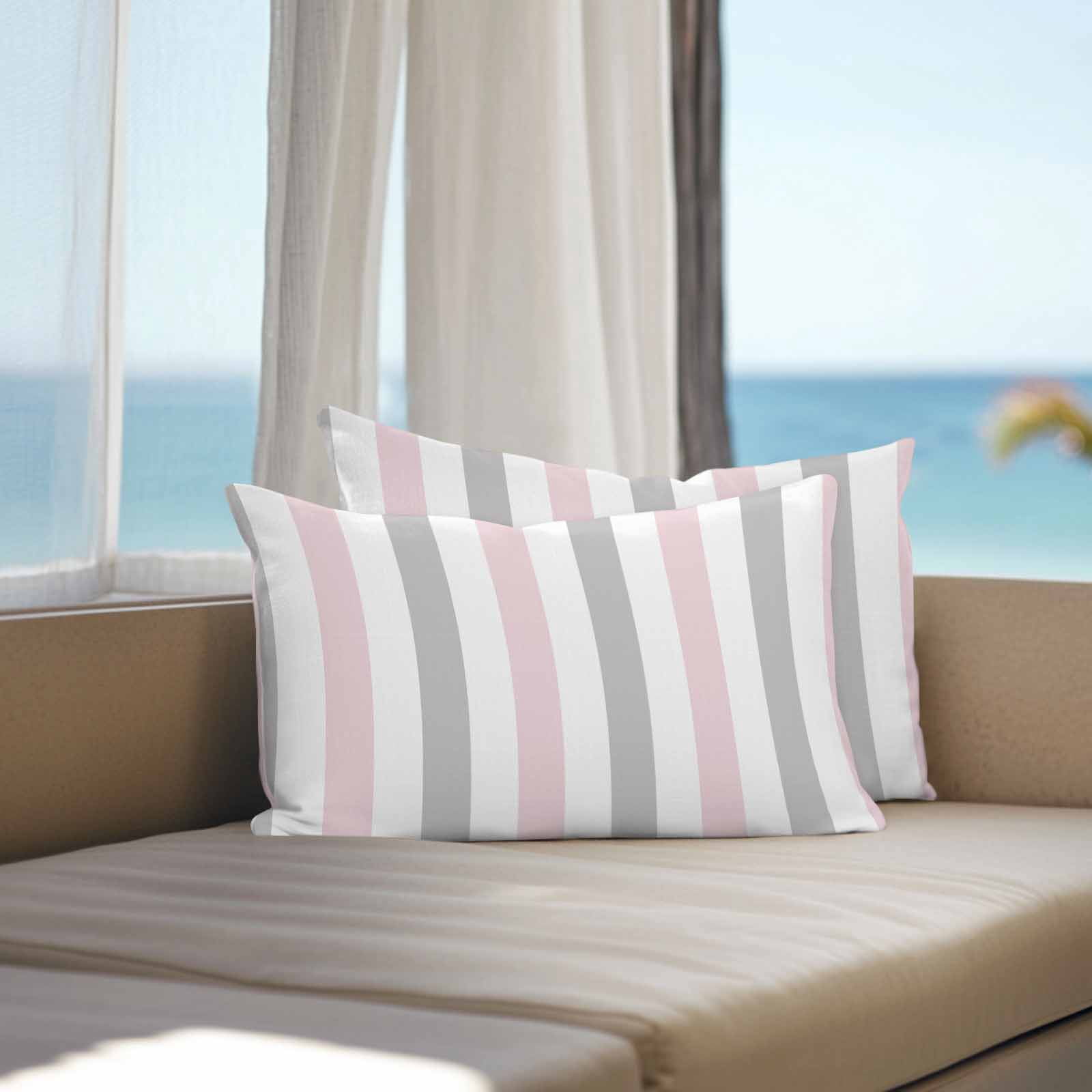 Outdoor Waterproof Throw Pillow Covers Set of 2 Pink Grey Striped Decorative Pillowcases Lumbar Outdoor Pillows Cushion Case 20x12 Inch Vertical Stripes Patio Pillows for Couch Sofa Bed Garden