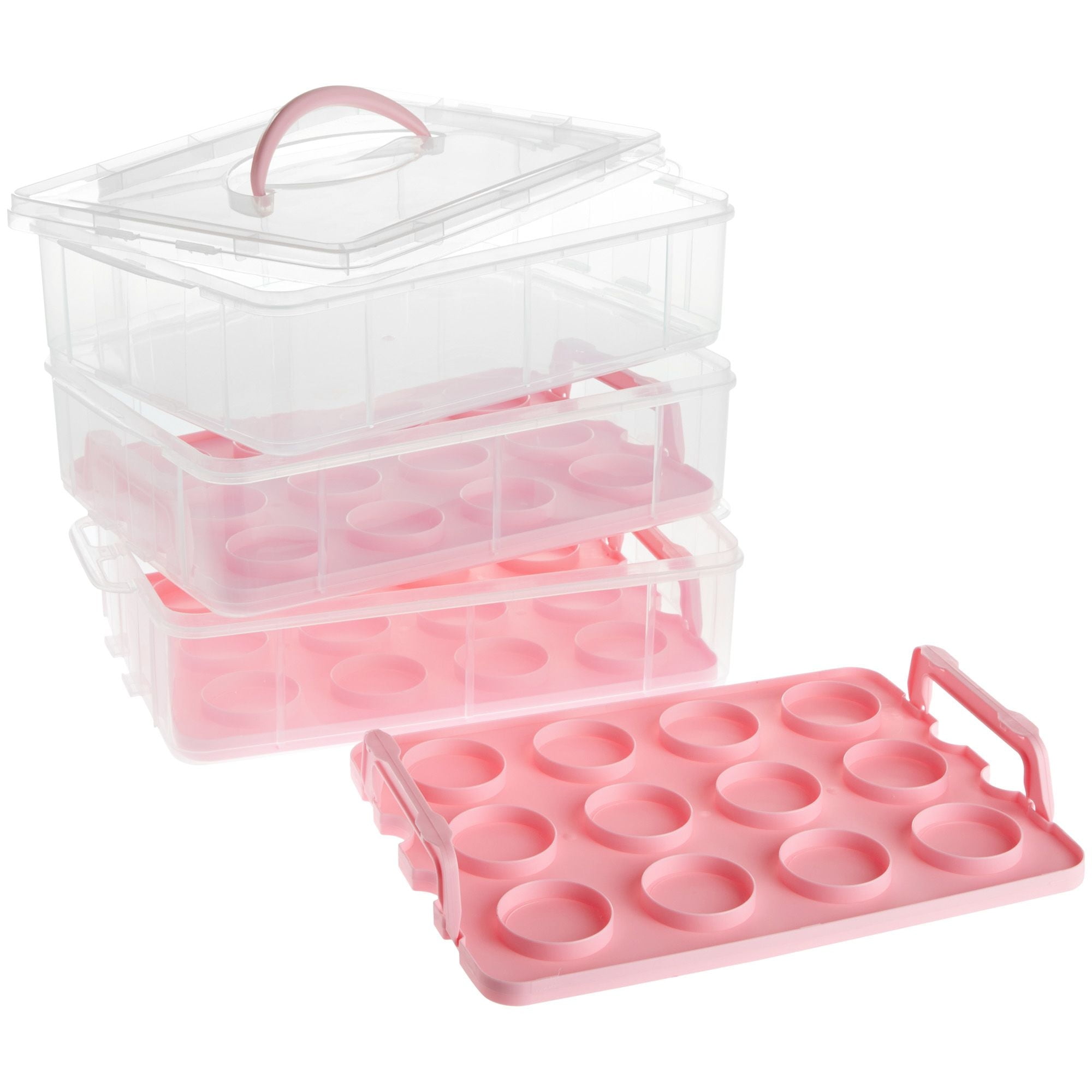  Flexzion 36 Cupcake Carrier 3 Tier Stackable Storage Container  Collapsible Cake Carrier with Lid and Handle, Reusable Rectangular Plastic  Dessert Travel Container, Display Holder Transport Box (Clear) : Home &  Kitchen