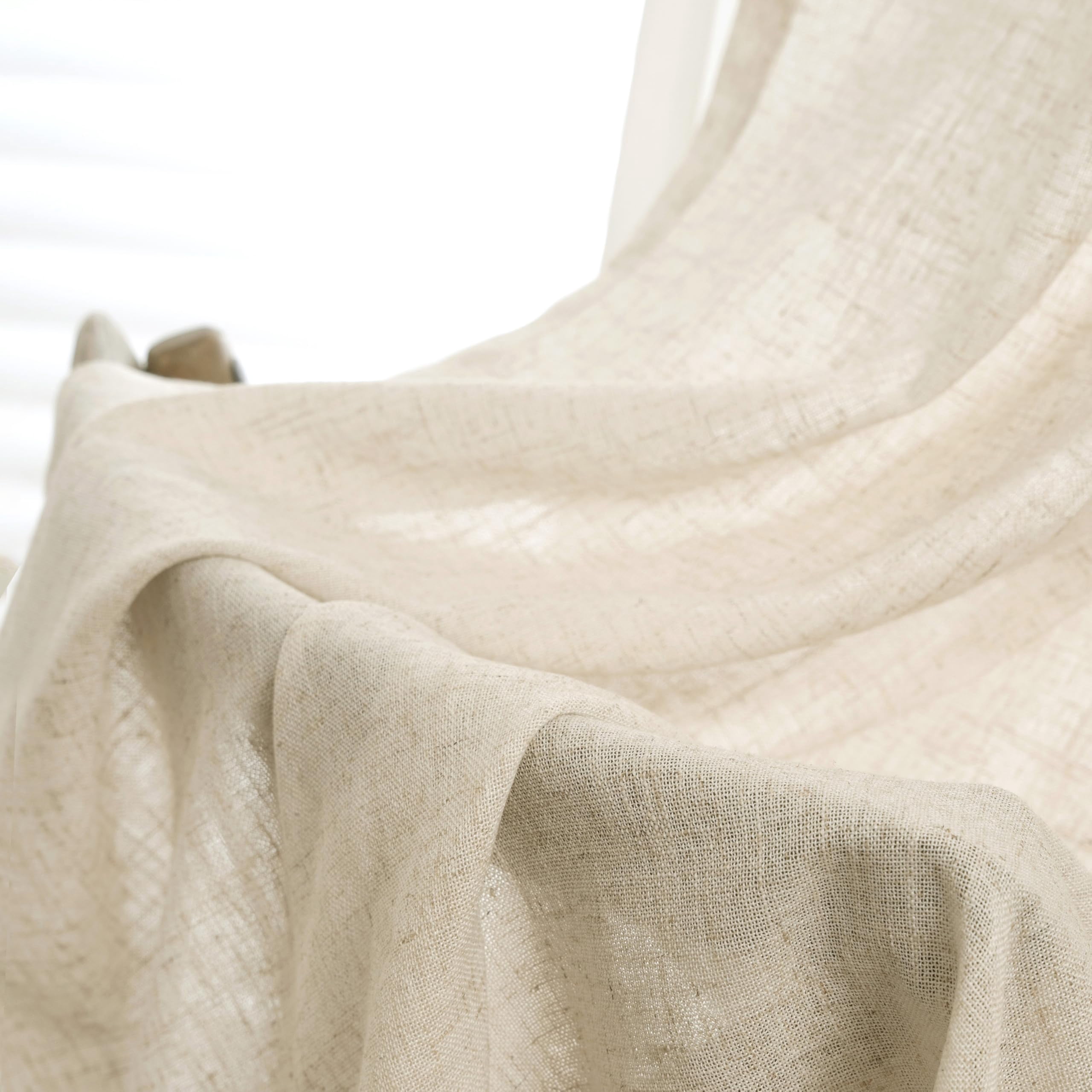 DriftAway Natural Linen Curtains 84 Inches Long 3 Pound Thick Semi Sheer 2 Panels Farmhouse Real Flax 3 Inch Rod Pocket Back Tab Boho Rustic Light Filtering Window Drapes for Bedroom Privacy Assured