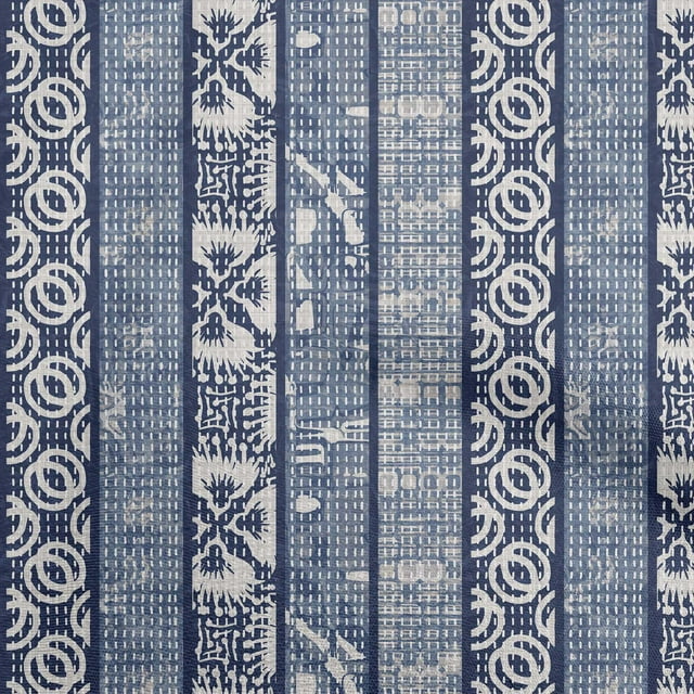 oneOone Polyester Spandex Blue Fabric Block Print Craft Projects Decor Fabric Printed By The Yard 56 Inch Wide