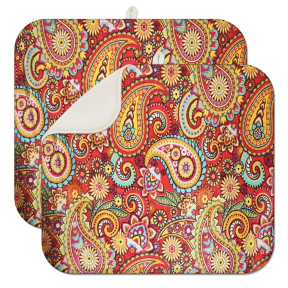 Boho Coffee Mat Retro Draining Mat for Kitchen Counter Bar Coffee Bar Vintage Microfiber Rack Pad Ultra Absorbent Drying Pad with Hanging Loop Scratch Protection